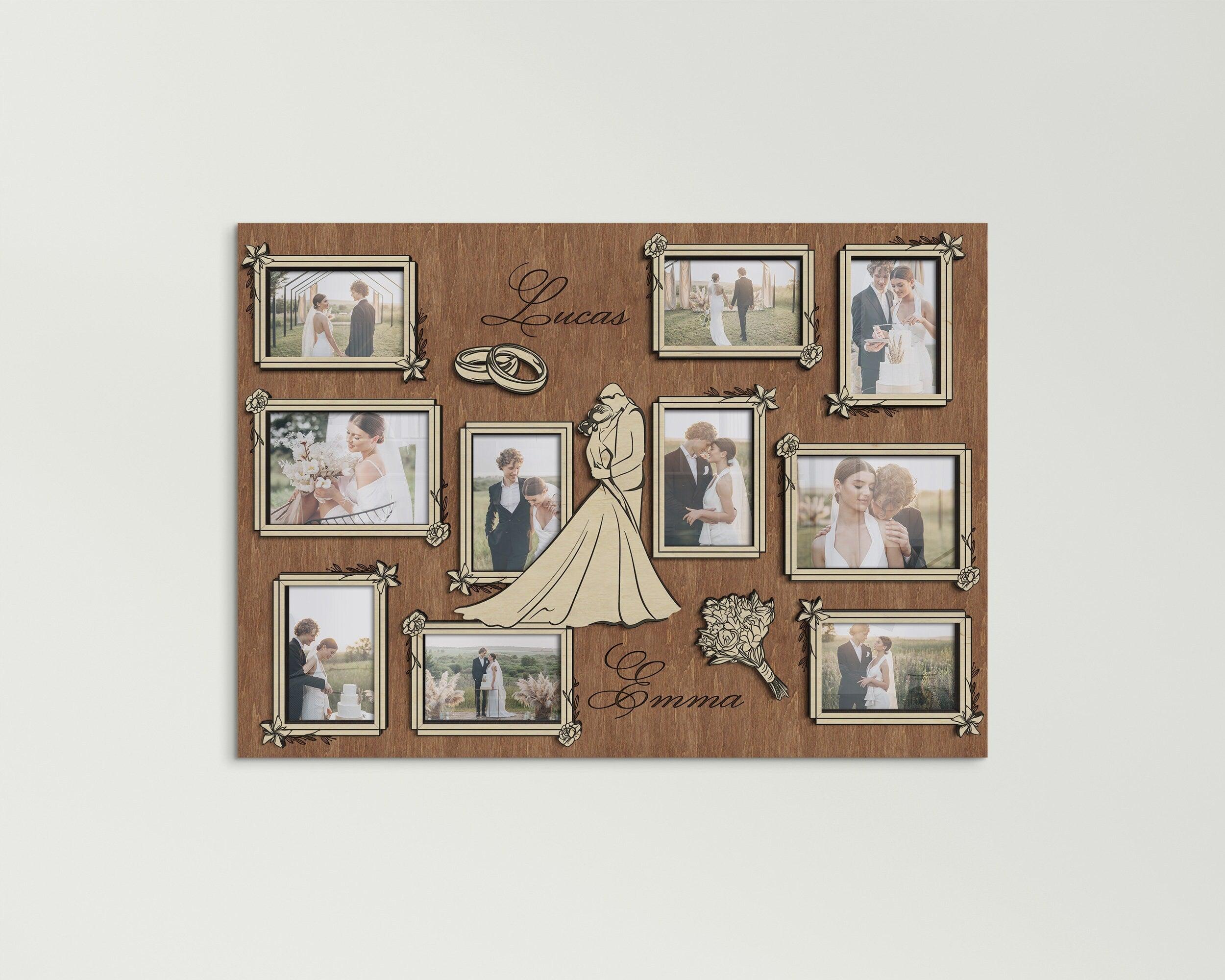 Personalized wedding picture frame collage Custom color Valentines day gift Anniversary gift Wedding decor Multiple frames Engraved wood