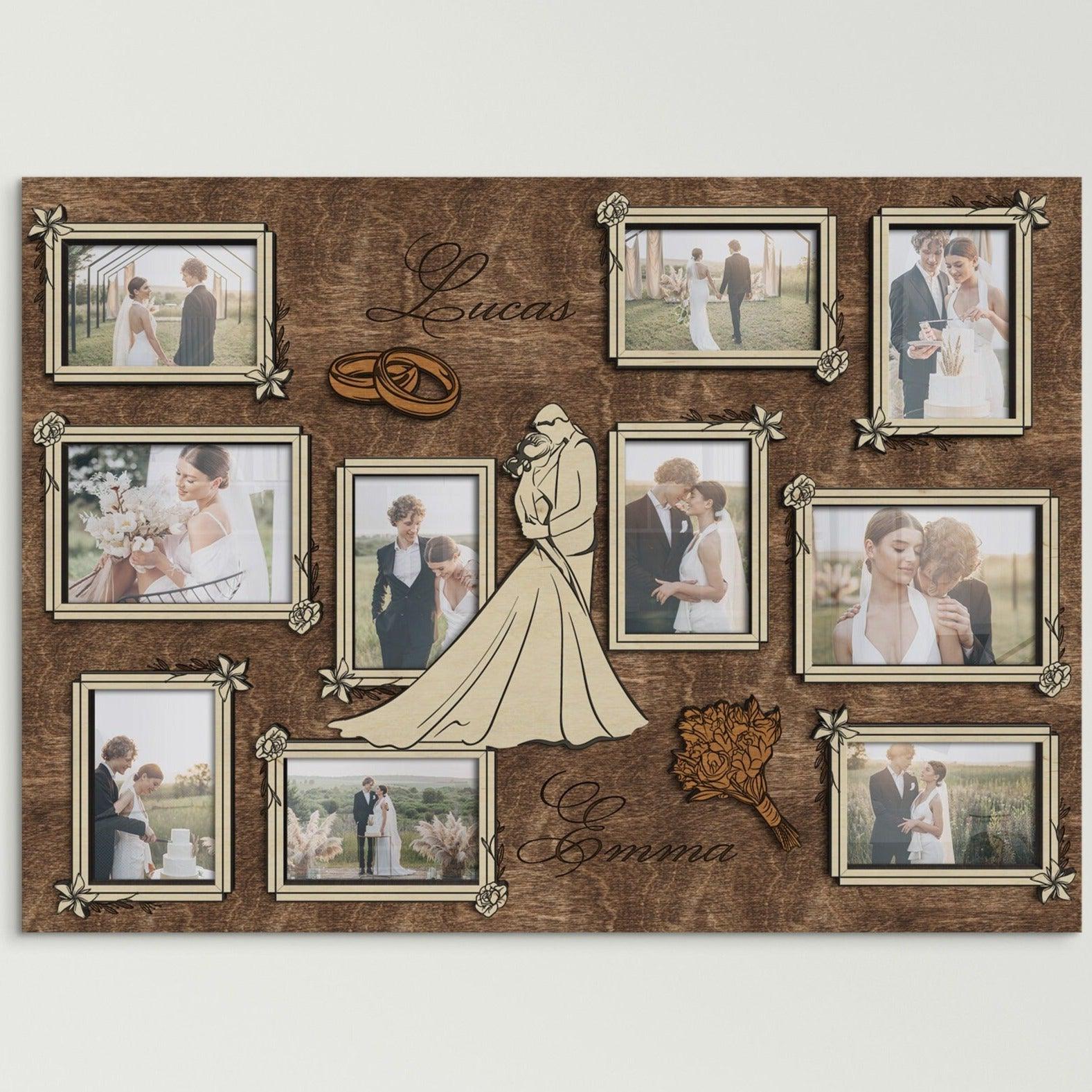 Personalized wedding picture frame collage Custom color Valentines day gift Anniversary gift Wedding decor Multiple frames Engraved wood