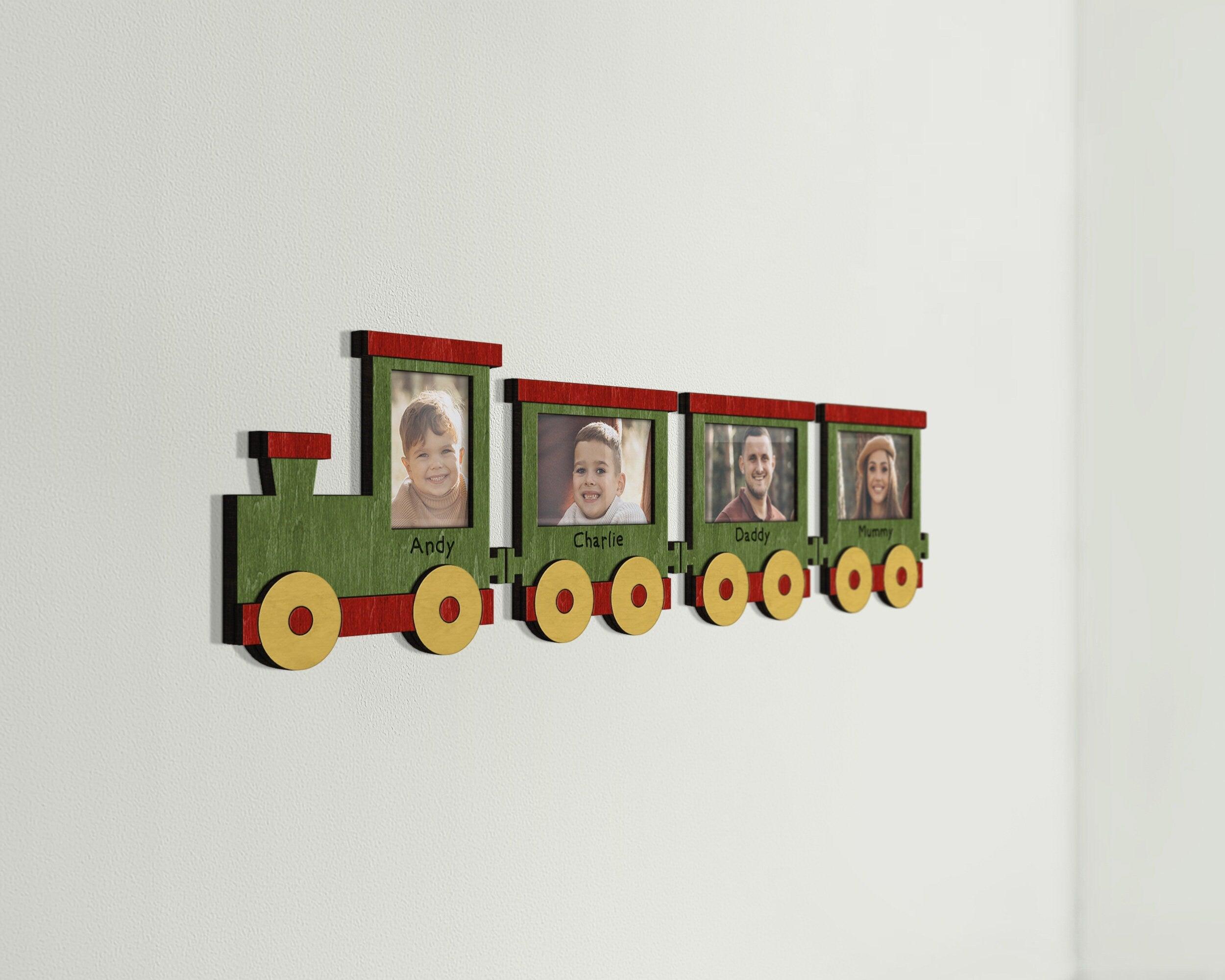 Personalized nursery decor Wooden train frame Kids room decor Baby boy photo frame First birthday gift Picture frame set Customized wall art