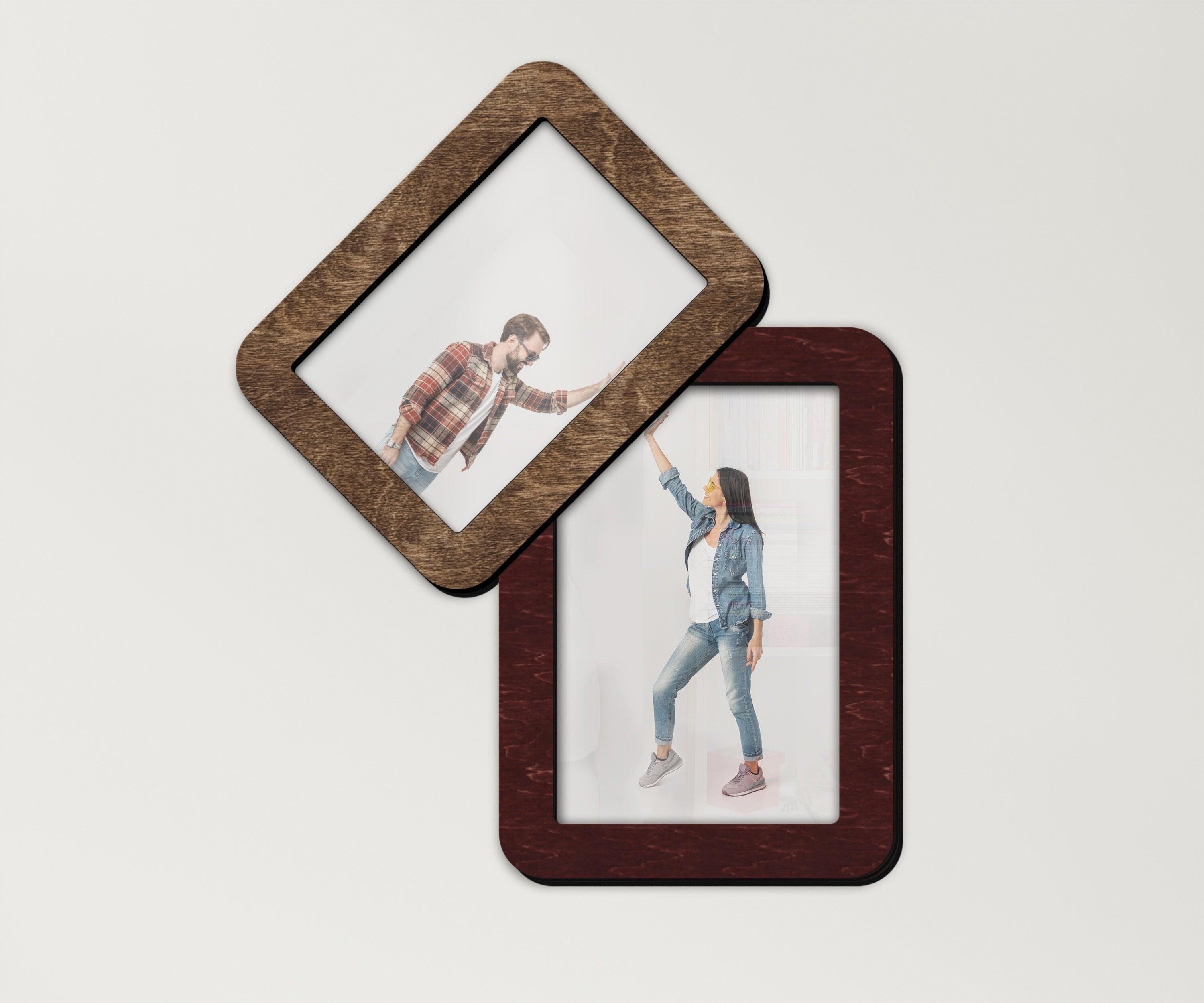 Wooden Dual Framed Picture Frame Collage Unique Angled Design 3 Sises 6 Custom Colors Wall Mounted Photo Frame Display 4x6 5x7 8x10