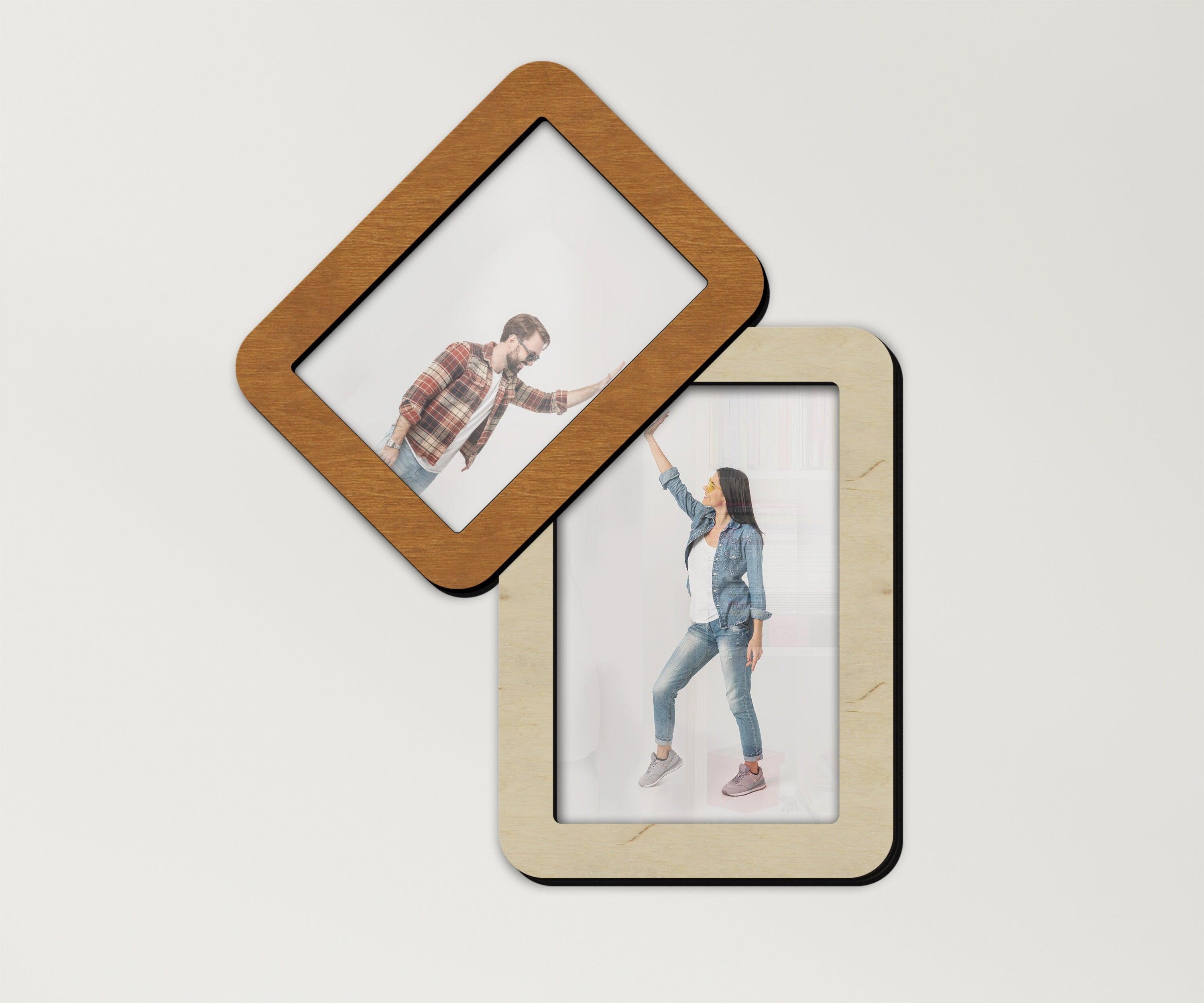 Wooden Dual Framed Picture Frame Collage Unique Angled Design 3 Sises 6 Custom Colors Wall Mounted Photo Frame Display 4x6 5x7 8x10